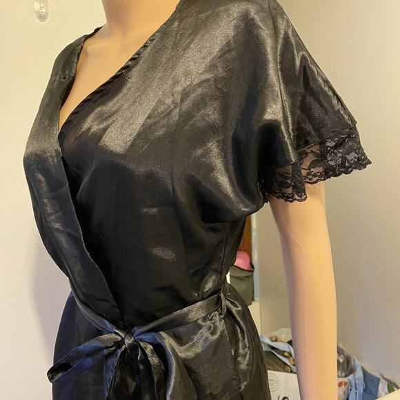 JustSexy Intimate Nightgown Women S/M BlackSatinLace Lingerie Sleepwear Robe Y2K - Picture 6 of 12